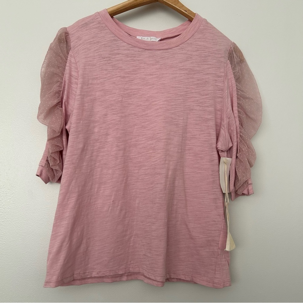 Love & Piece puff sleeve lace top pink NwT XL